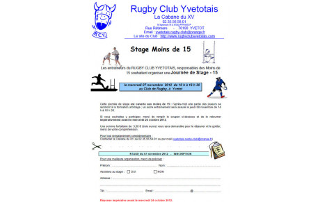 Stage U15 pendant les vacances...